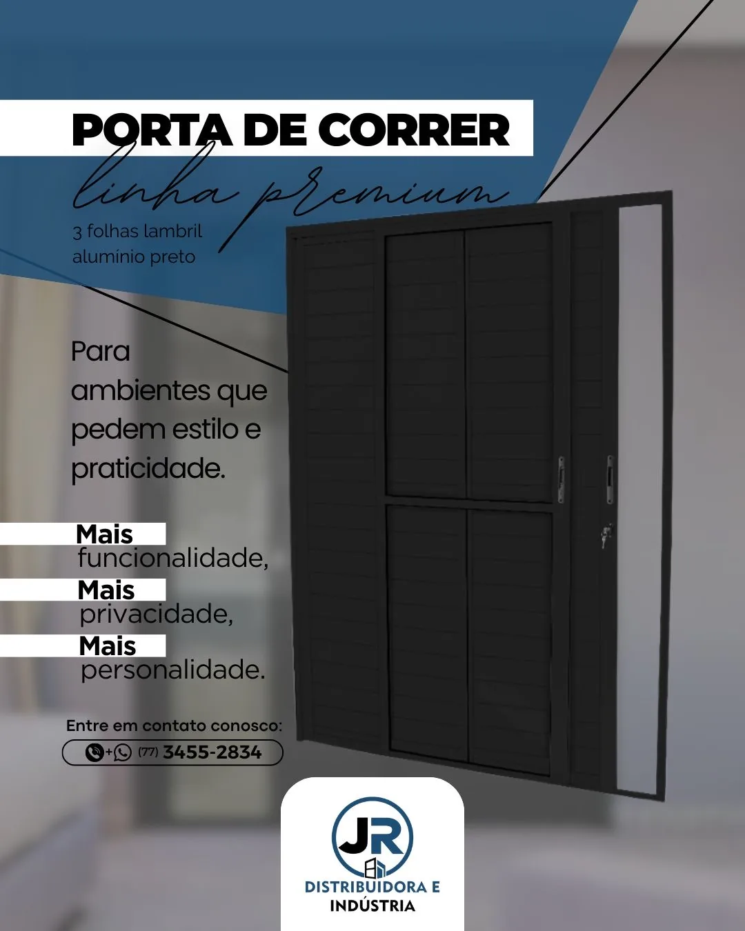 Porta de correr 3 folhas lambril preta